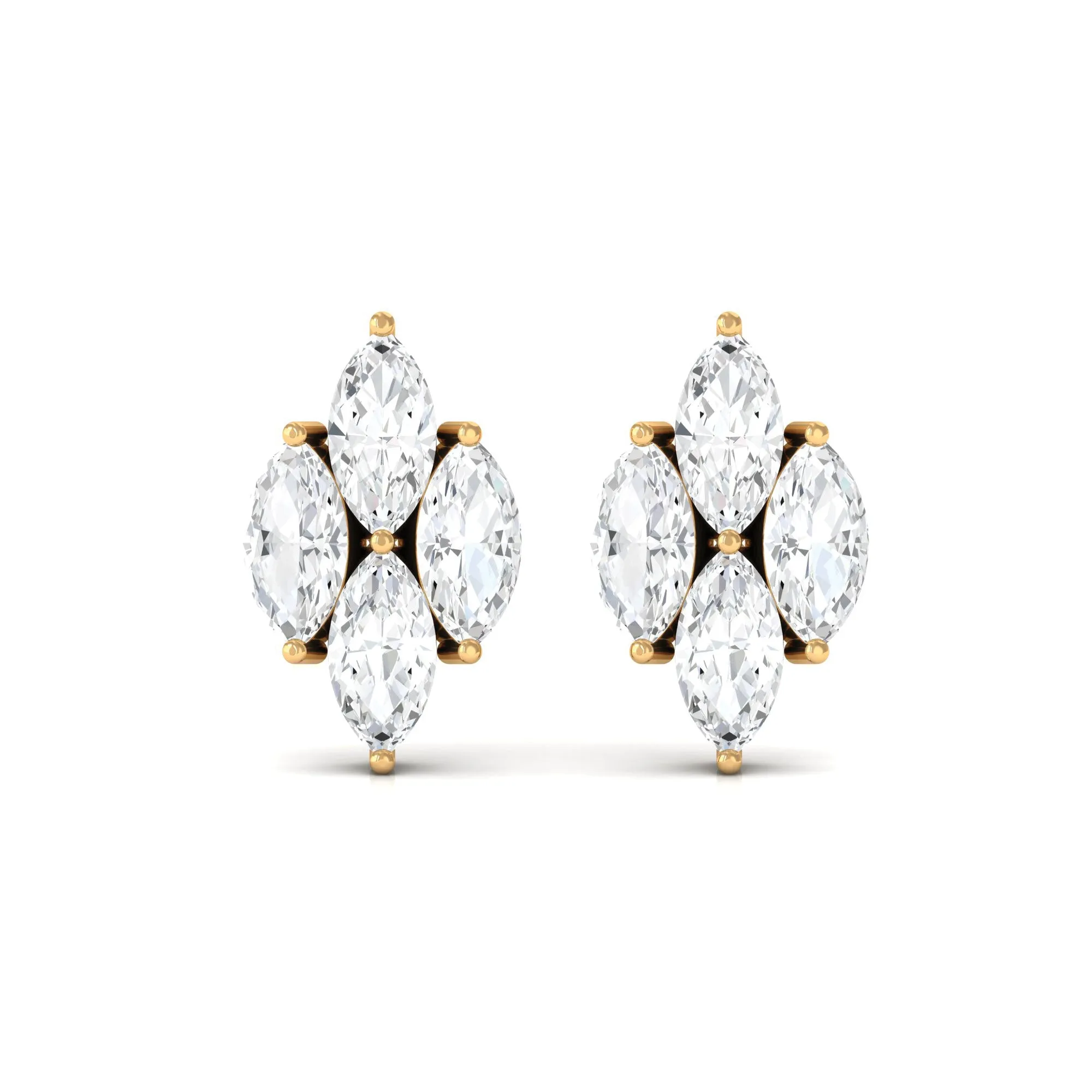 1 CT Marquise Zircon Gold Stud Earrings in Prong Setting