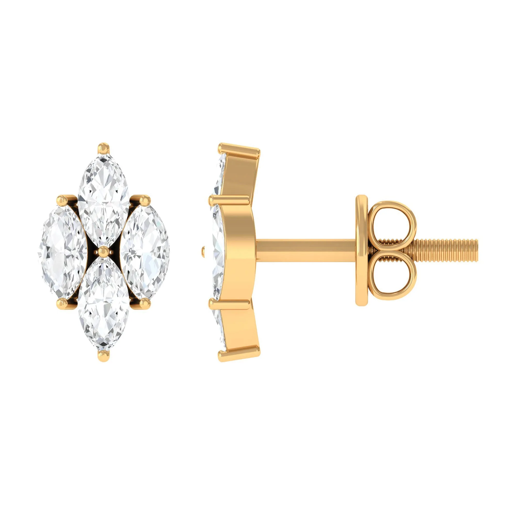 1 CT Marquise Zircon Gold Stud Earrings in Prong Setting