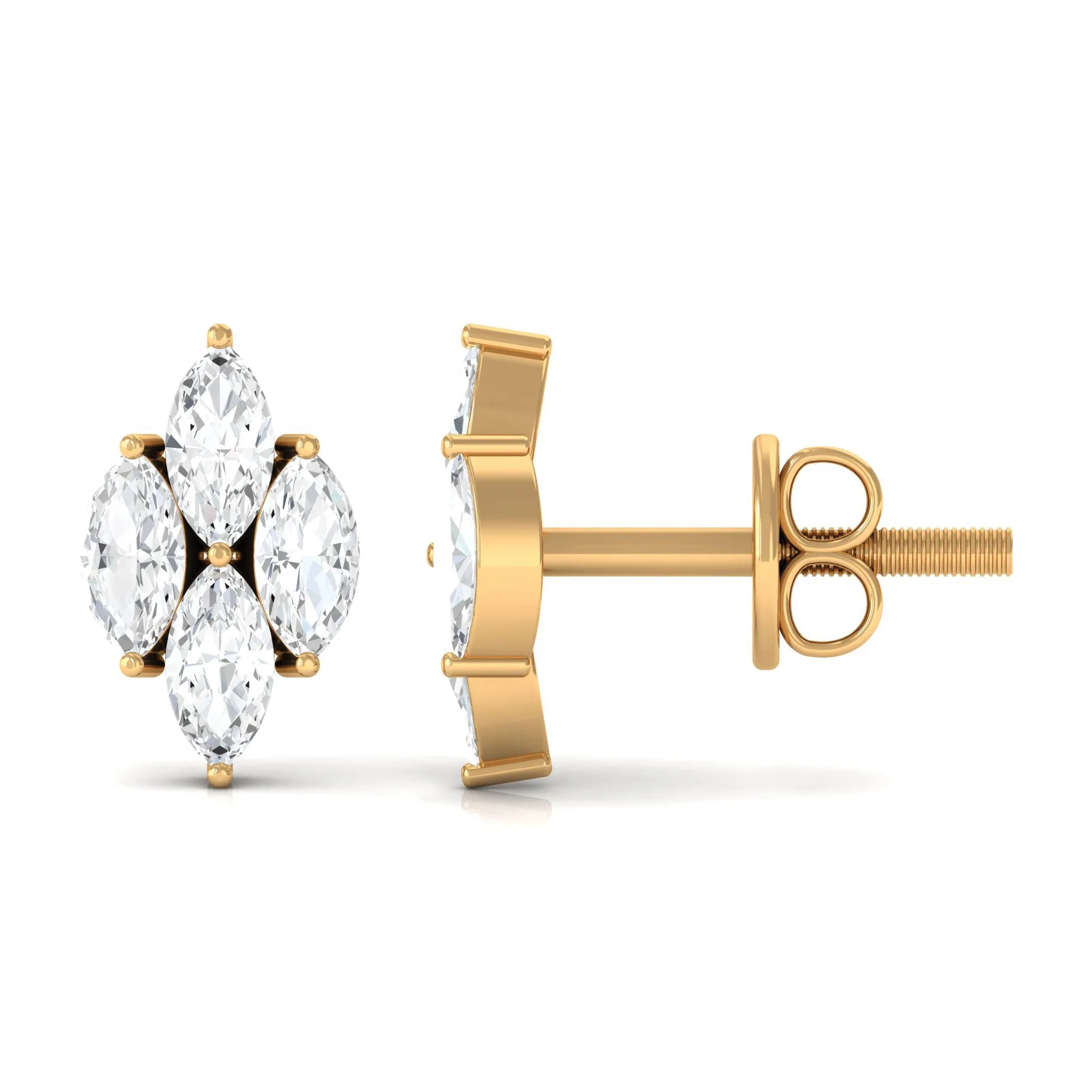 1 CT Marquise Zircon Gold Stud Earrings in Prong Setting