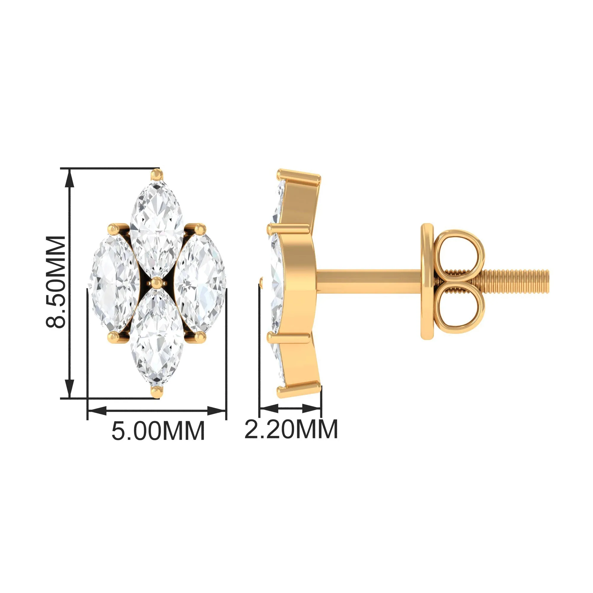 1 CT Marquise Zircon Gold Stud Earrings in Prong Setting