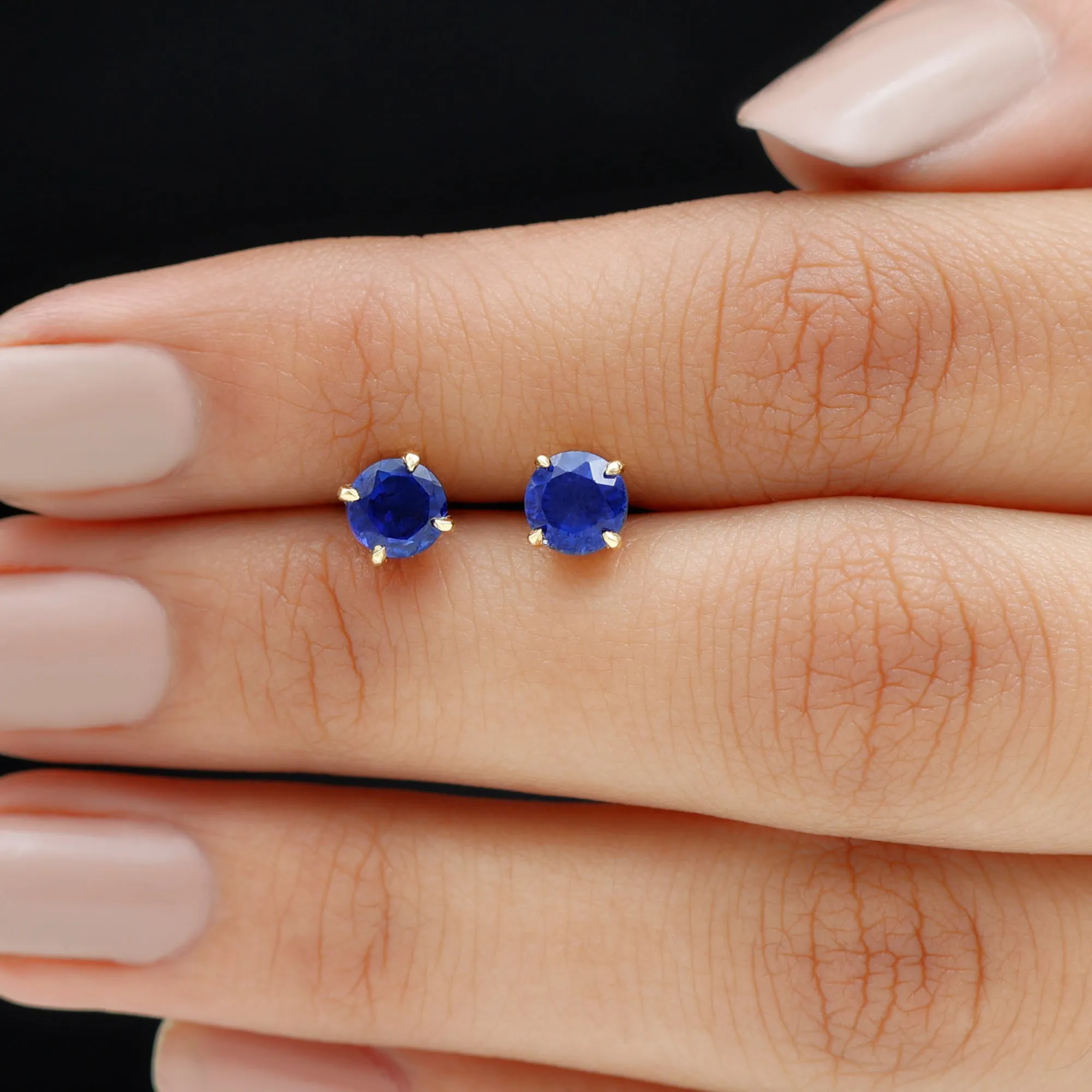1.25 CT Round Created Blue Sapphire Solitaire Stud Earrings