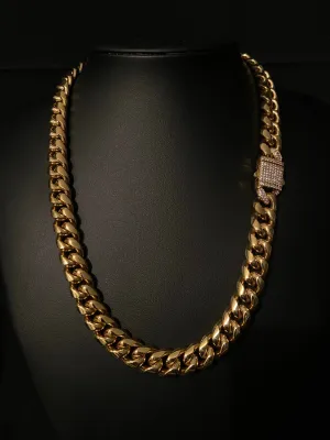 12mm Cuban Iced clasp chain - gold
