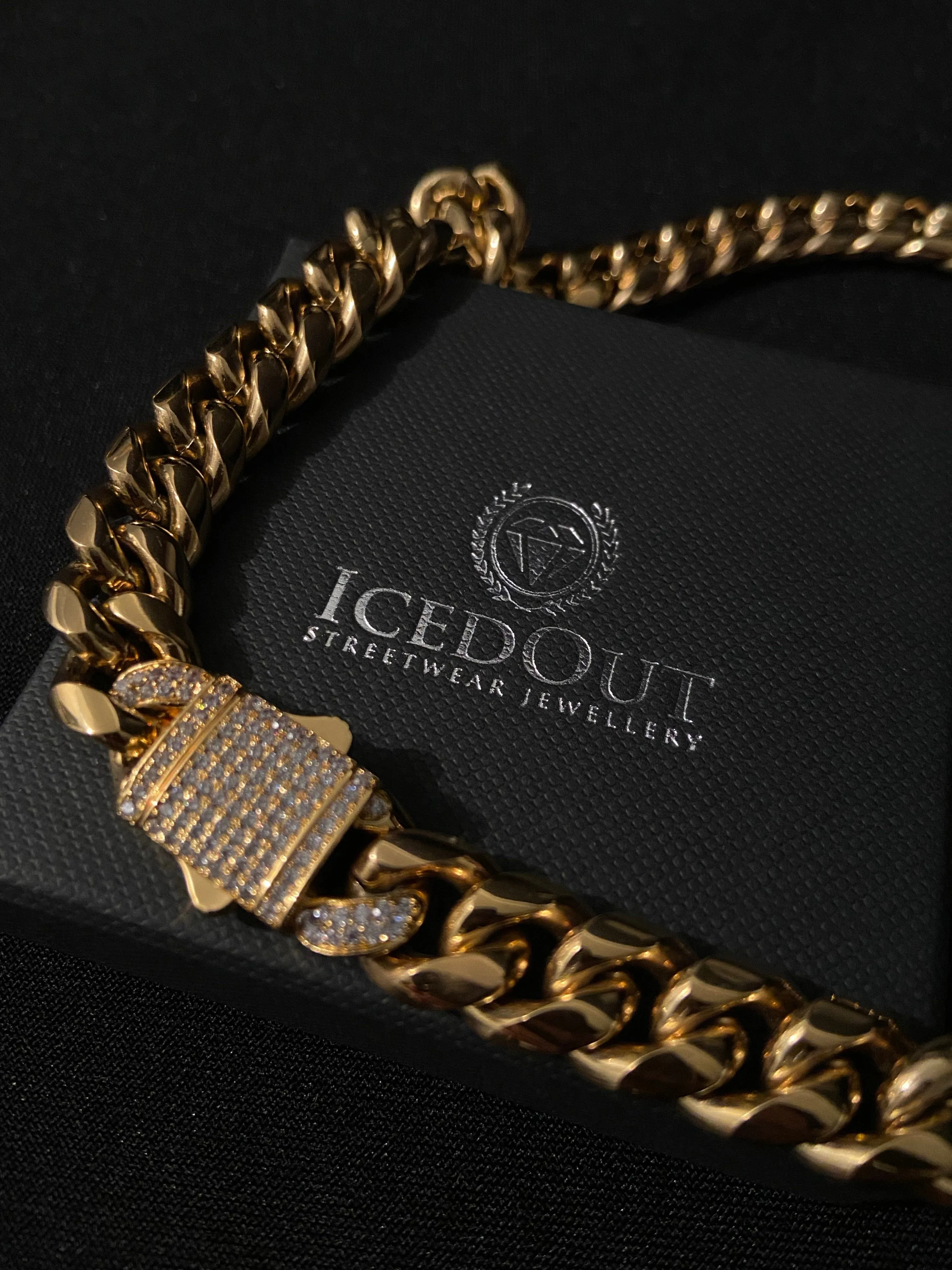 12mm Cuban Iced clasp chain - gold
