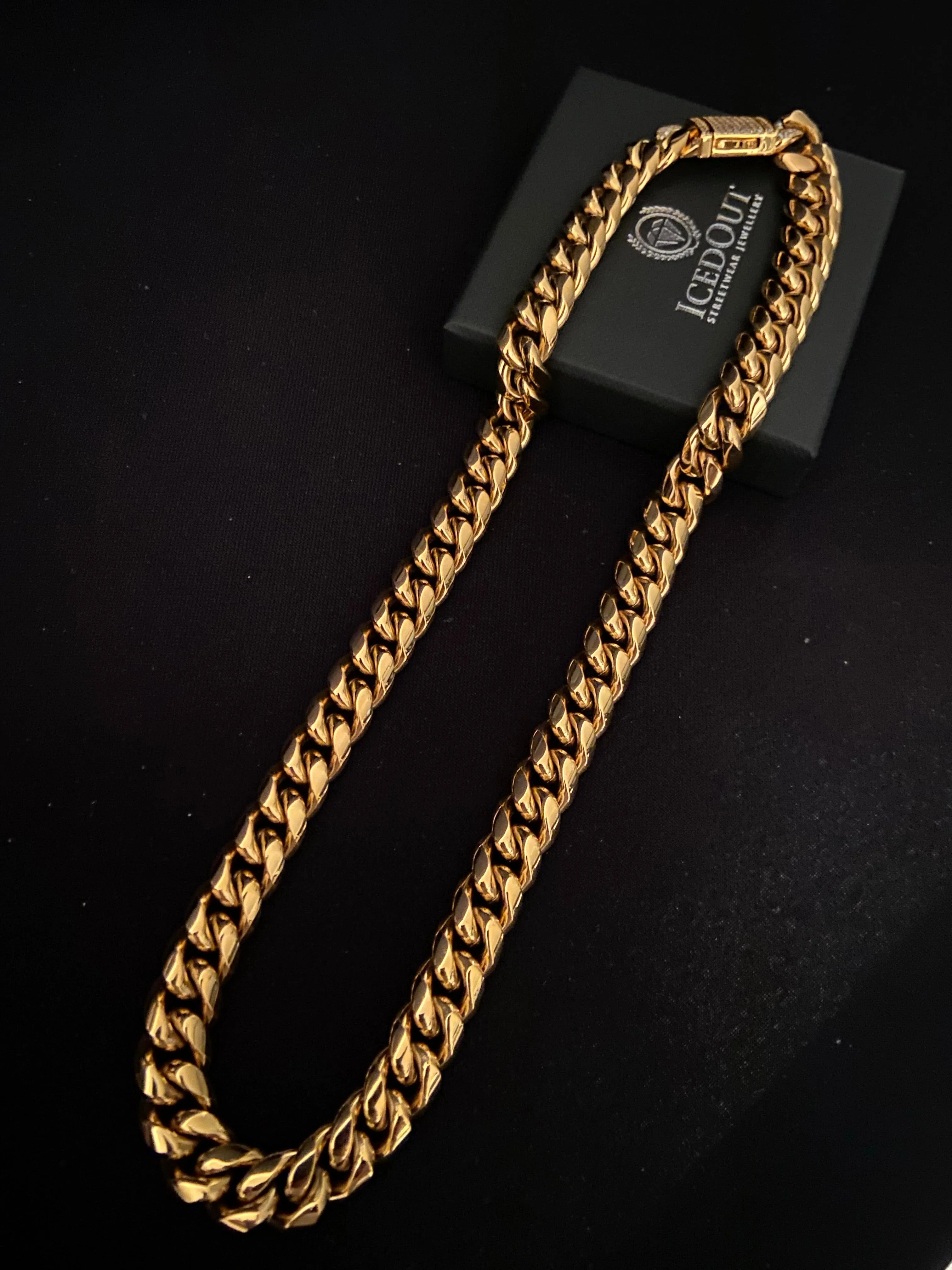 12mm Cuban Iced clasp chain - gold