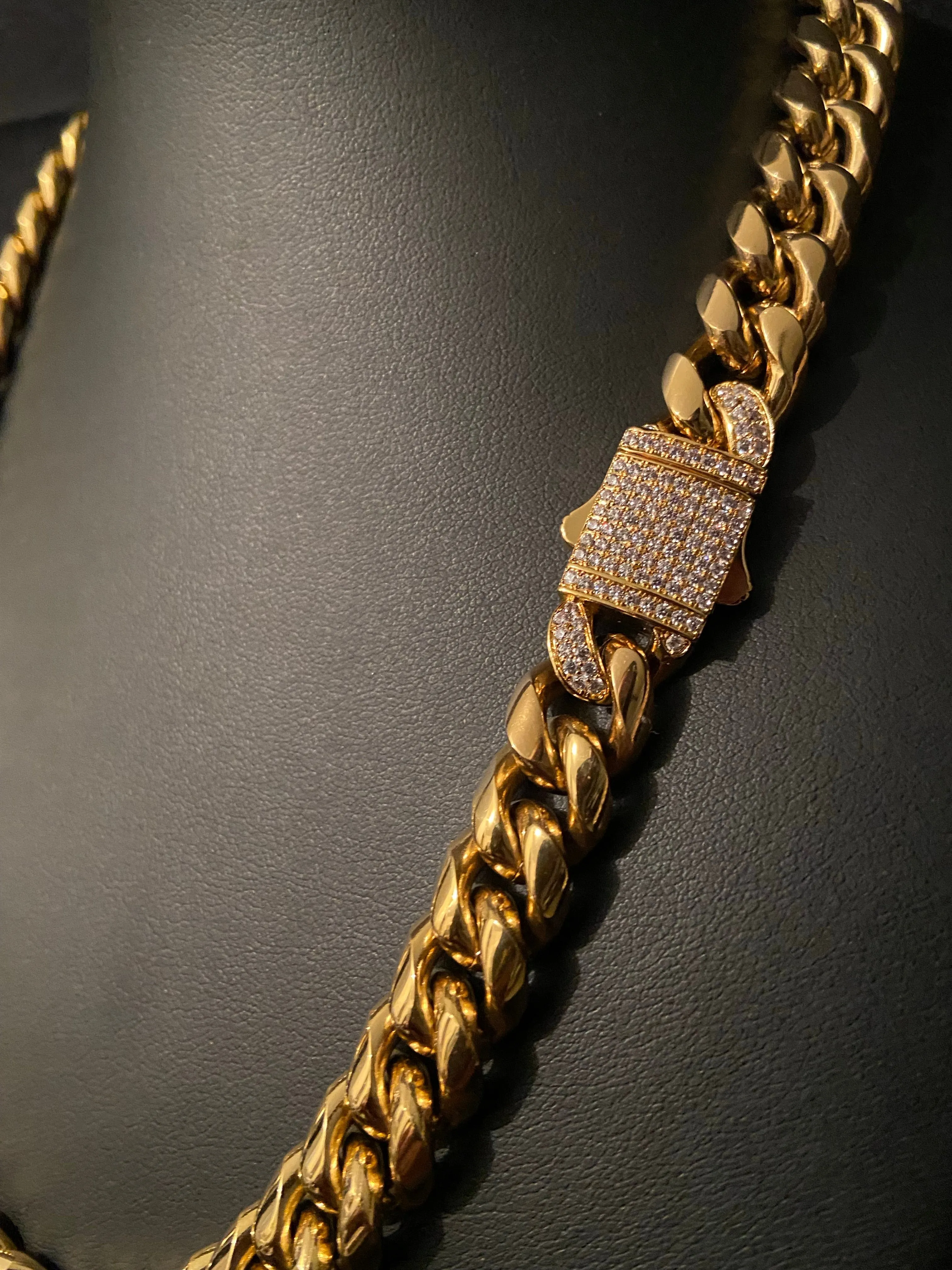 12mm Cuban Iced clasp chain - gold