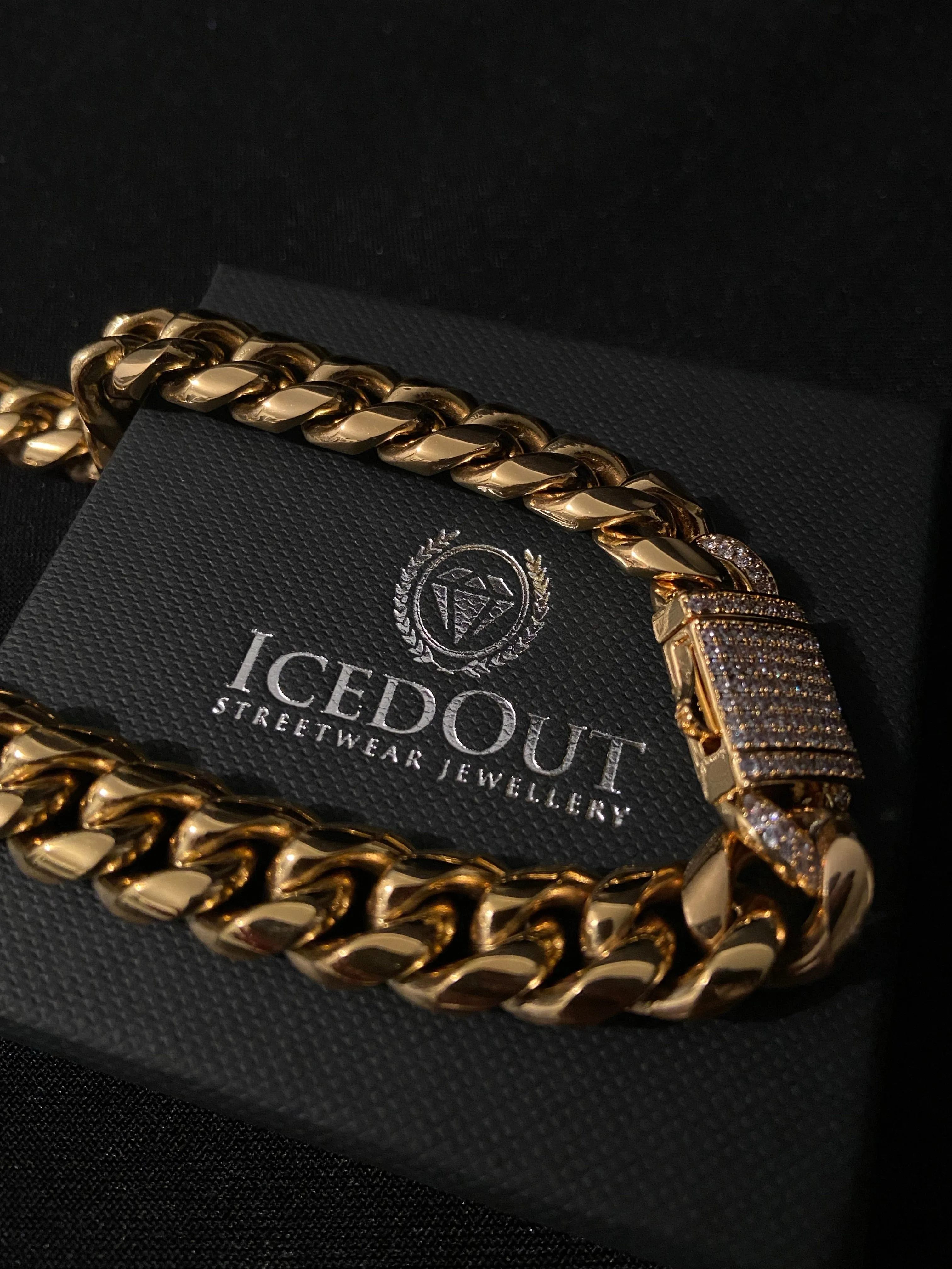 12mm Cuban Iced clasp chain - gold