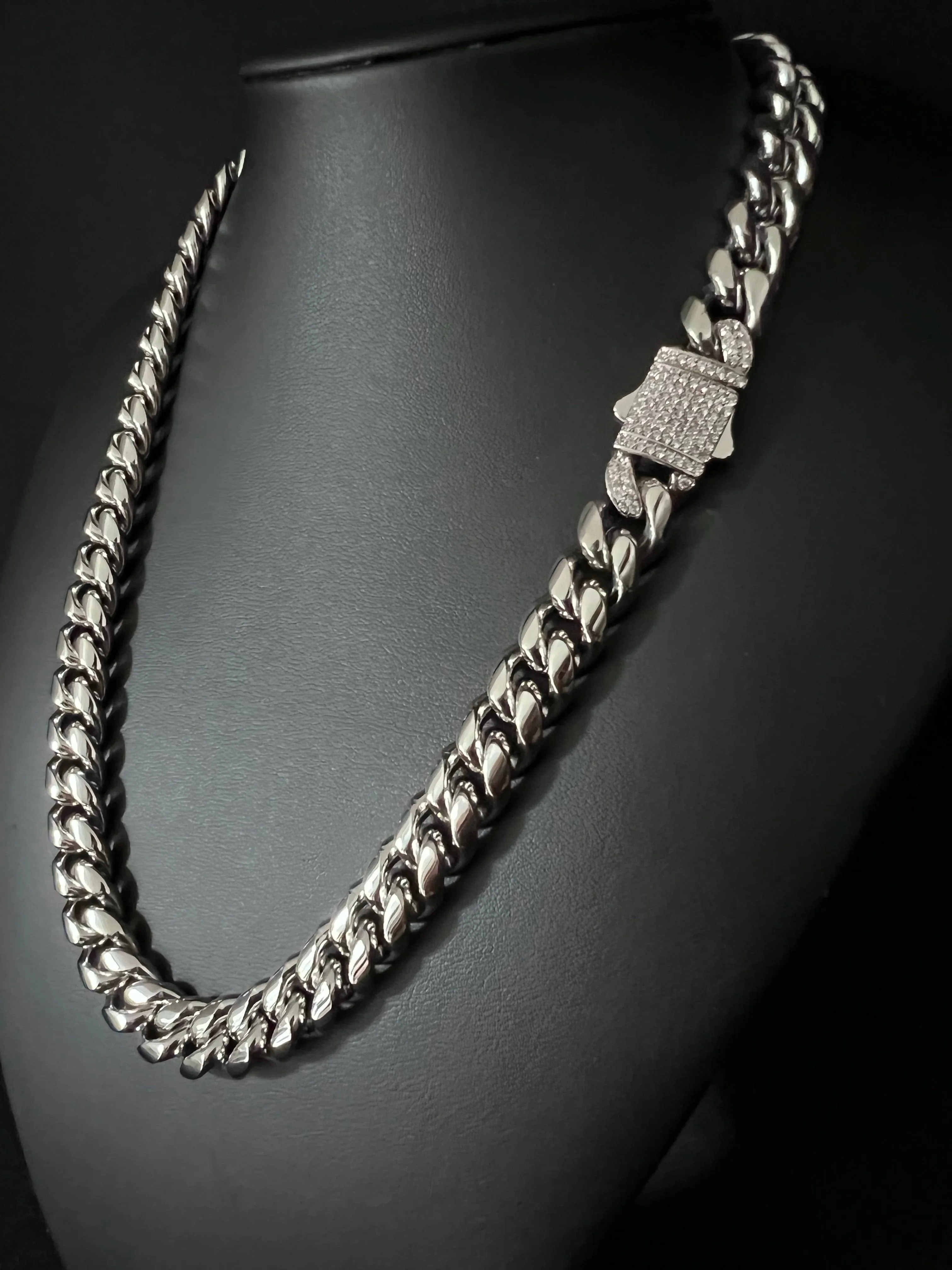 12mm cuban iced clasp chain - white gold