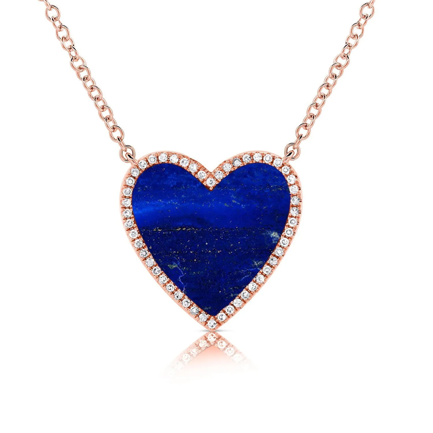 14k Gold Diamond & Lapis Heart Necklace