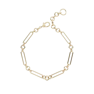 14k Paperclip And Cirle Chain Bracelet