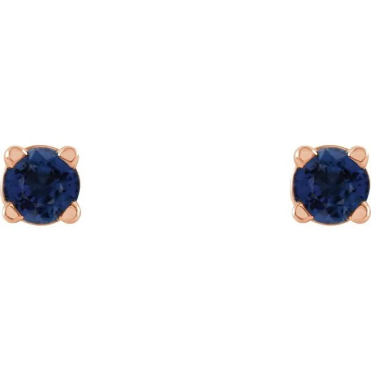 14K Rose 2.5 mm Lab-Grown Blue Sapphire Stud Earrings with Friction Post