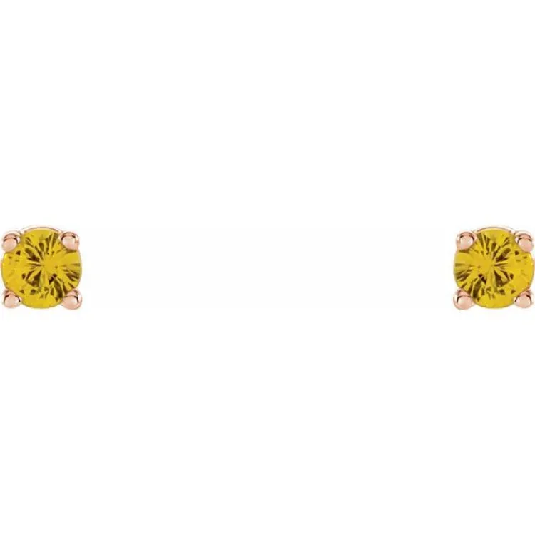14K Rose 2.5 mm Natural Yellow Sapphire Stud Earrings with Friction Post