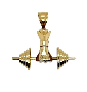 14k Solid Gold Yellow Gold 3D Dumbbell Hand Weight Lifter Pendant 5.5 grams