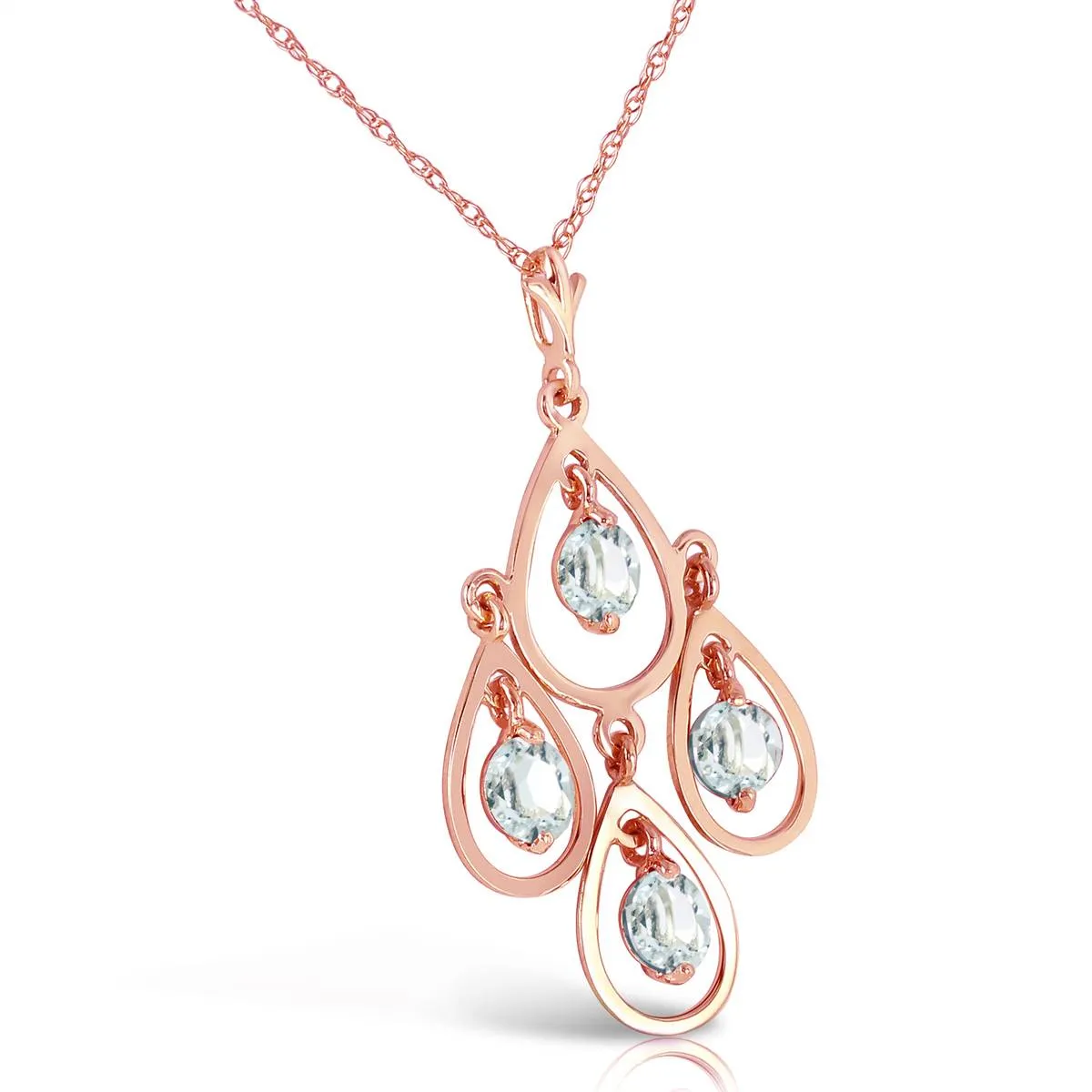 14K Solid Rose Gold Aquamarines Necklace Certified Series Platinum