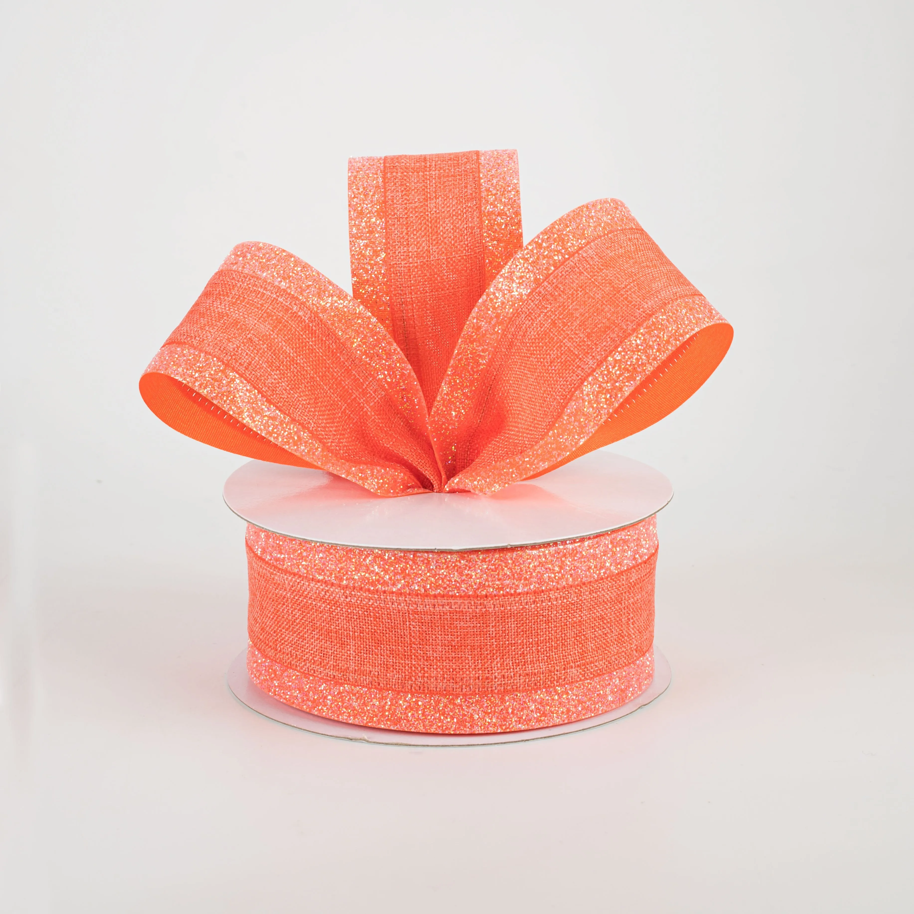 1.5" Canvas On Satin Glitter Ribbon: Dark Coral (10 Yards)