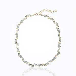 18K Feather Necklace with royal blue moonstone and diamond