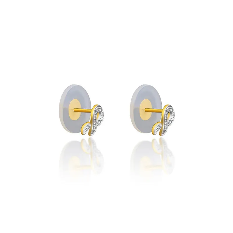 18k Gold Ribbon Stud Diamond Earring