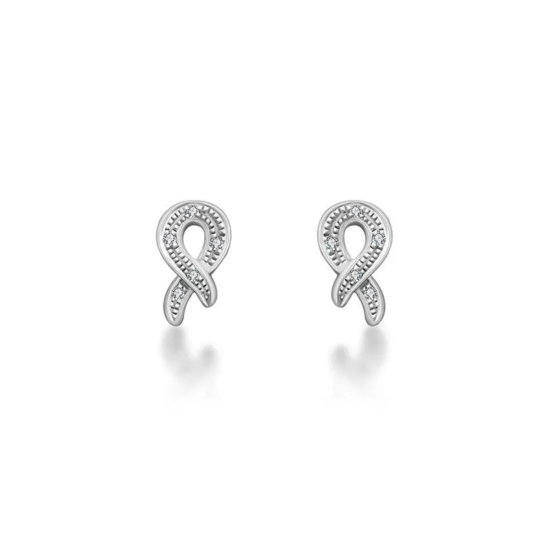 18k Gold Ribbon Stud Diamond Earring