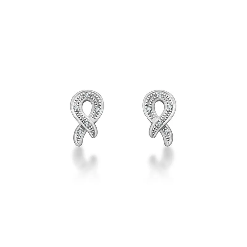18k Gold Ribbon Stud Diamond Earring