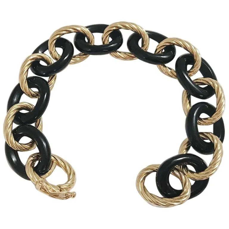 18kt Yellow Gold and Onyx Tassel Ring with Diamonds