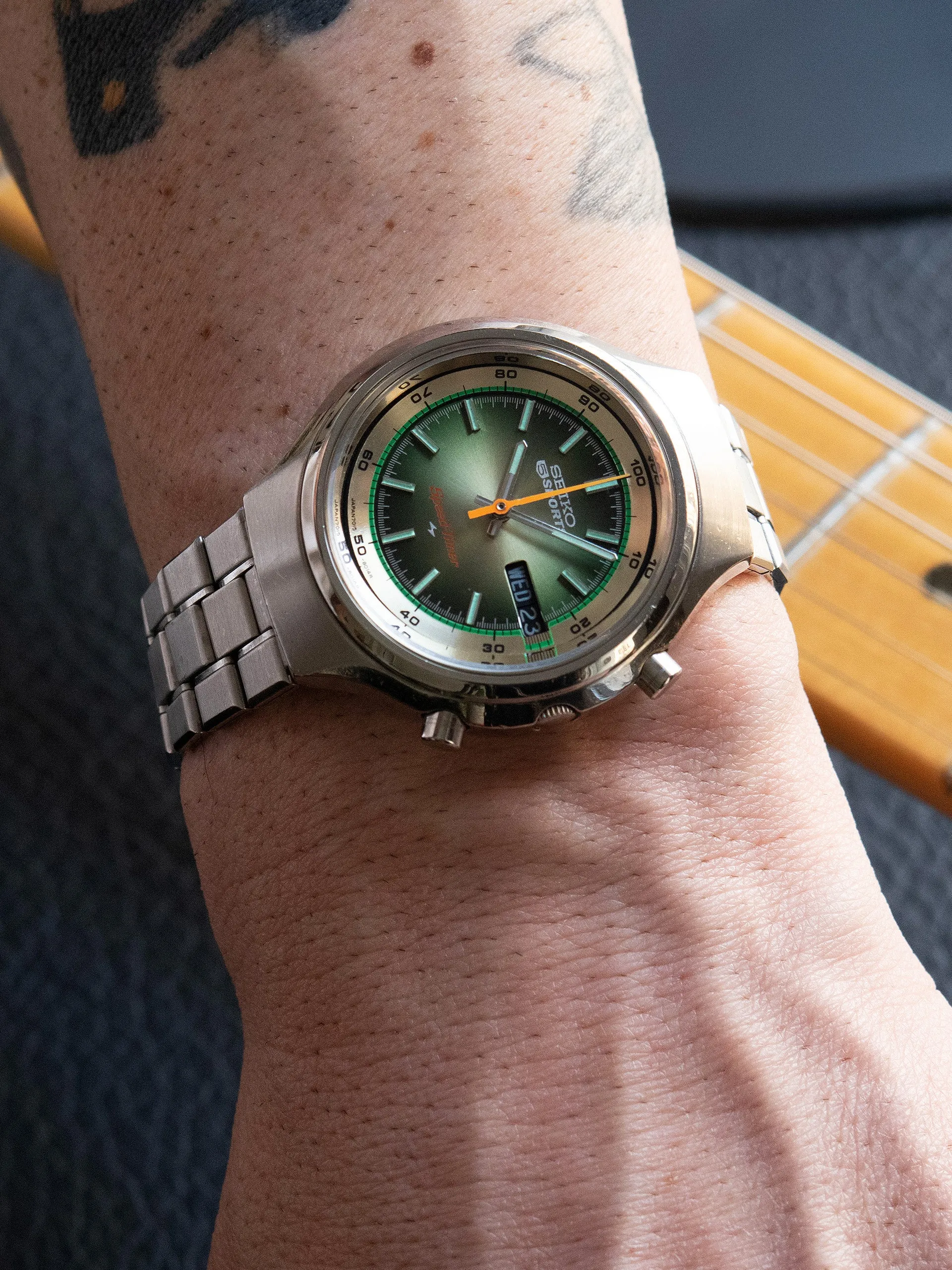 1975 Seiko 5 Sports Speedtimer Flyback Chronograph (Ref. 7015-8000) Green "Fume" Dial