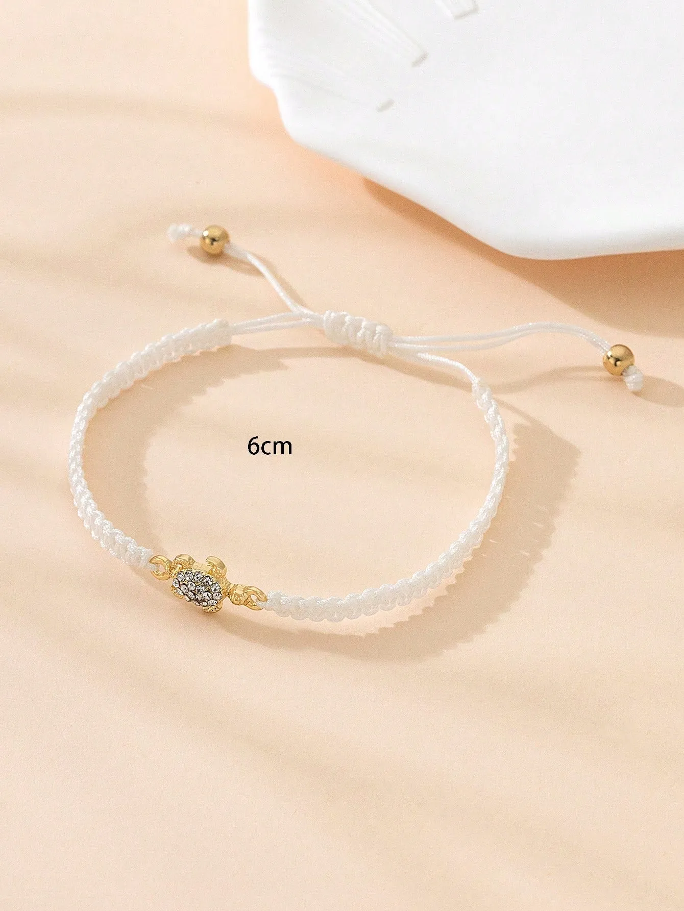 1pc Metal & Gemstone Inlaid Turtle Design Couple's Simple Braided Rope Bracelet