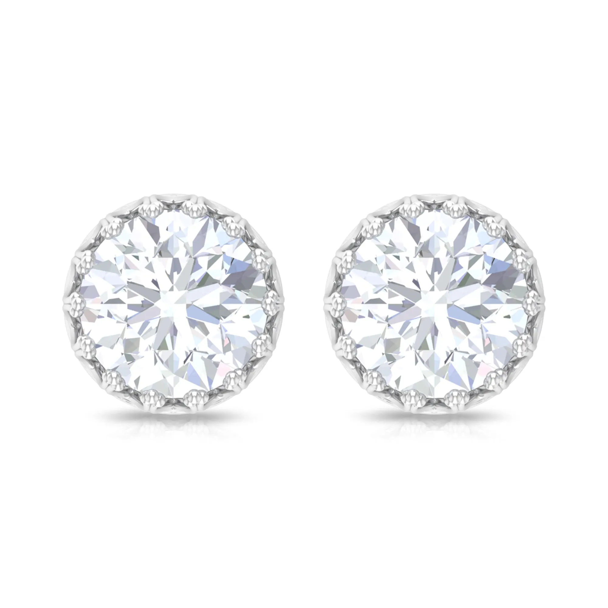 3 CT Crown Stud Earrings with Round Shape Zircon in Gold