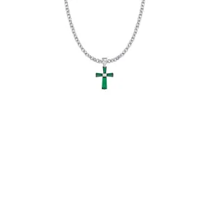 5/8 Inch Sterling Silver and Glass Crystal First Communion May Birthstone Baguette Cross Necklace