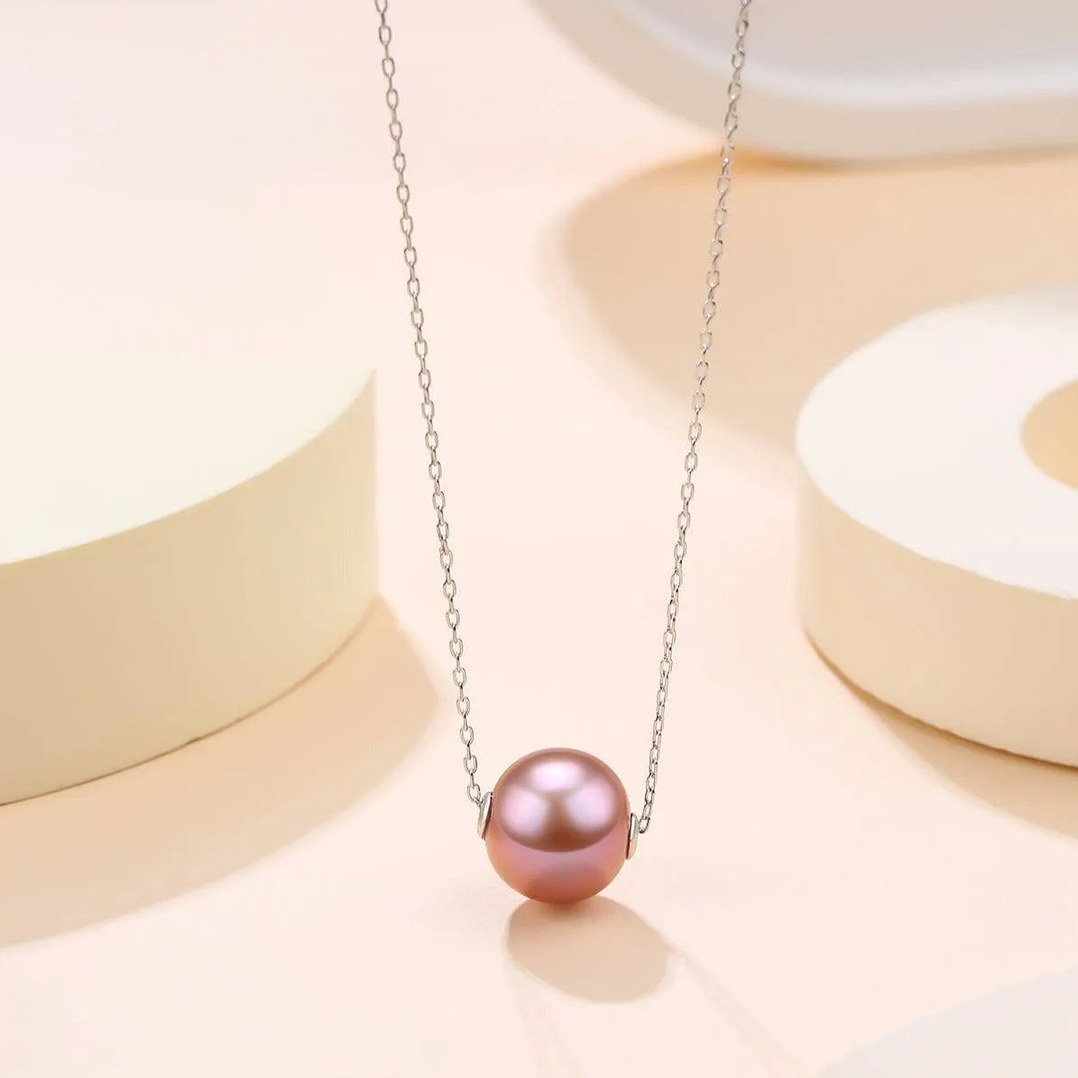 9-12mm Classic Purple Freshwater Pearl Floating Pendant Necklace