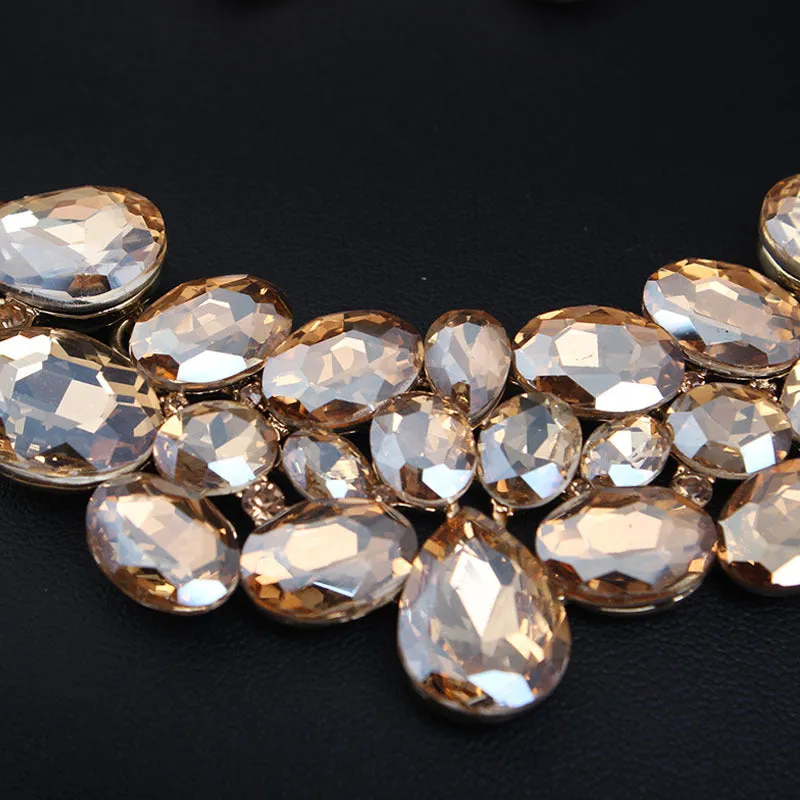 American light luxury 5-color super flash versatile crystal gem necklace earrings set dress banquet female bride accessories