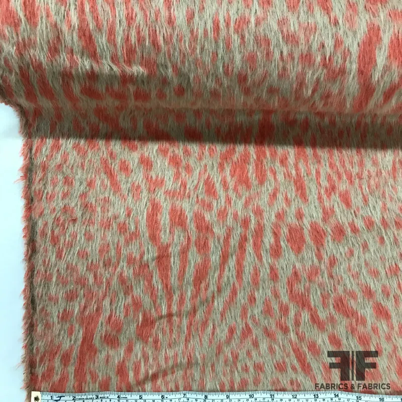 Animal Printed Faux Fur - Coral/Beige