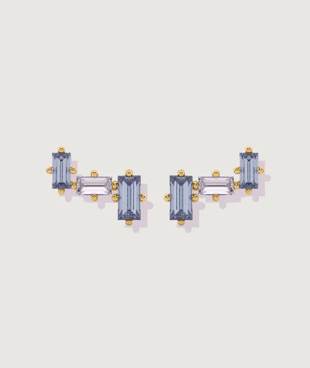 Aquamarine & Natural Diamond Cluster Tri-Stud
