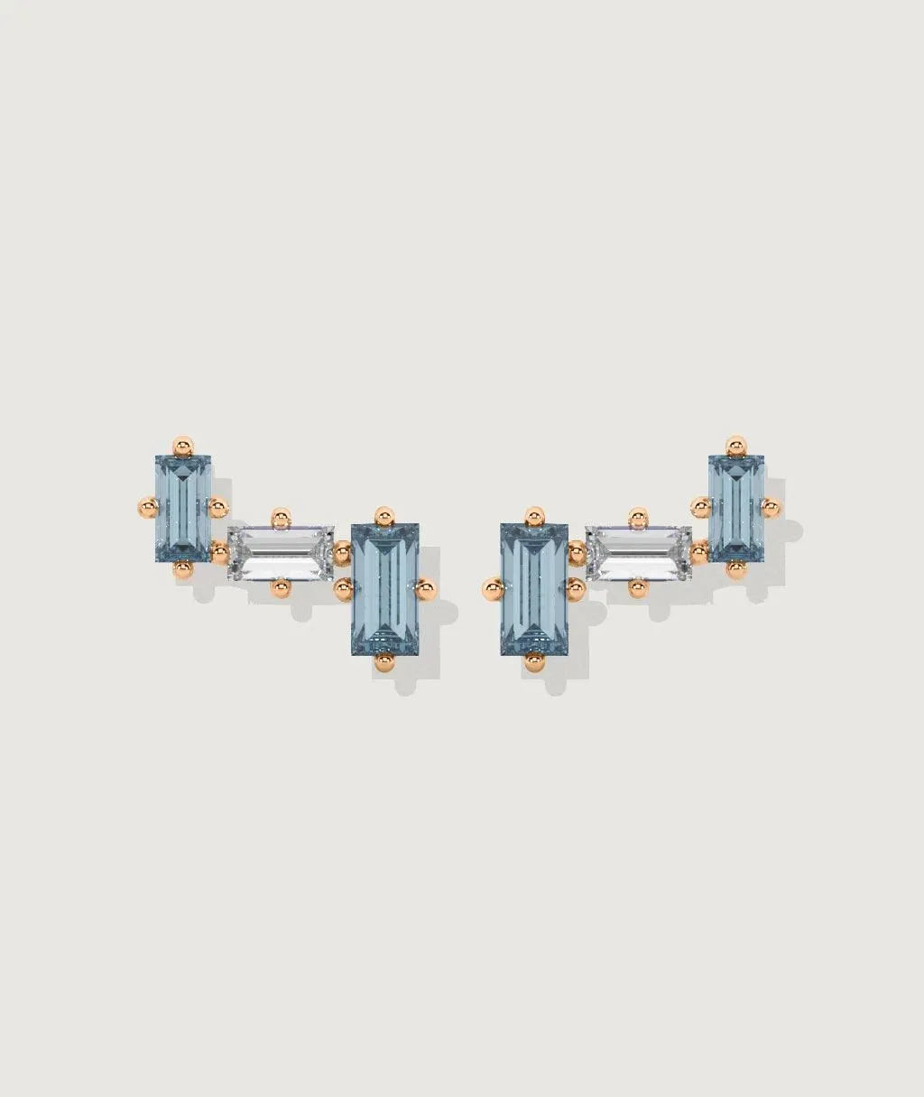 Aquamarine & Natural Diamond Cluster Tri-Stud