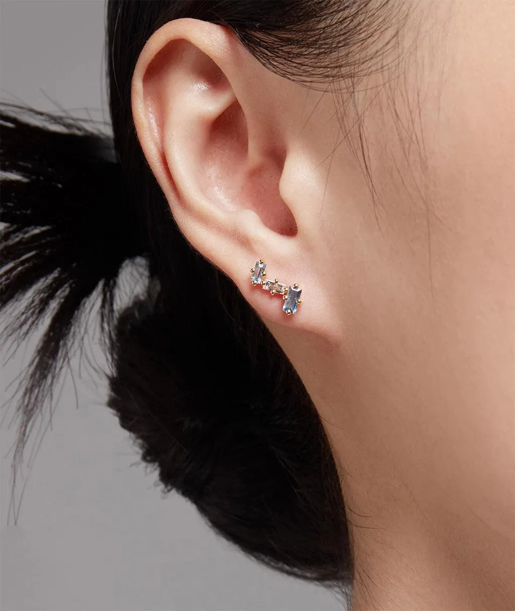 Aquamarine & Natural Diamond Cluster Tri-Stud
