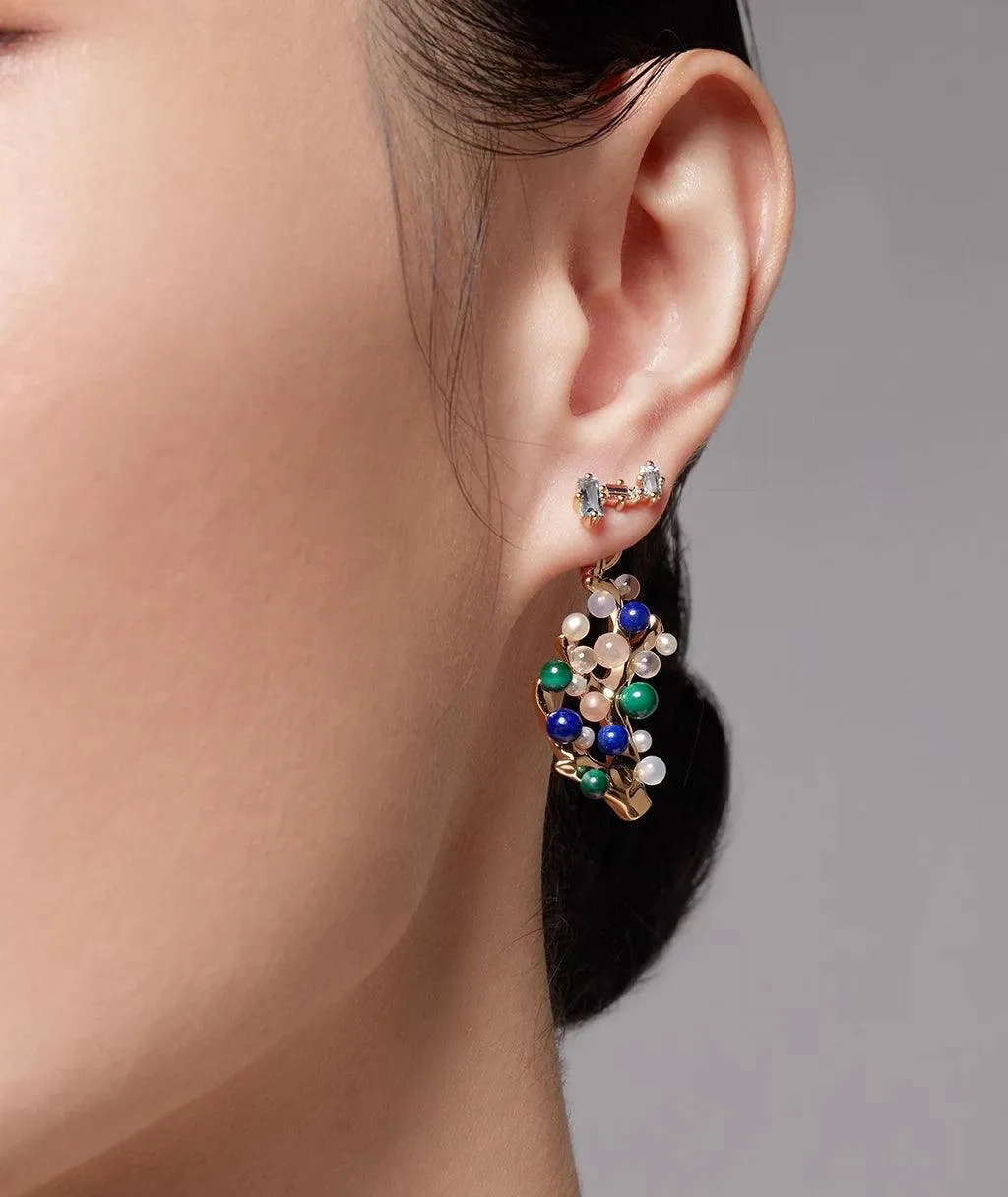 Aquamarine & Natural Diamond Cluster Tri-Stud