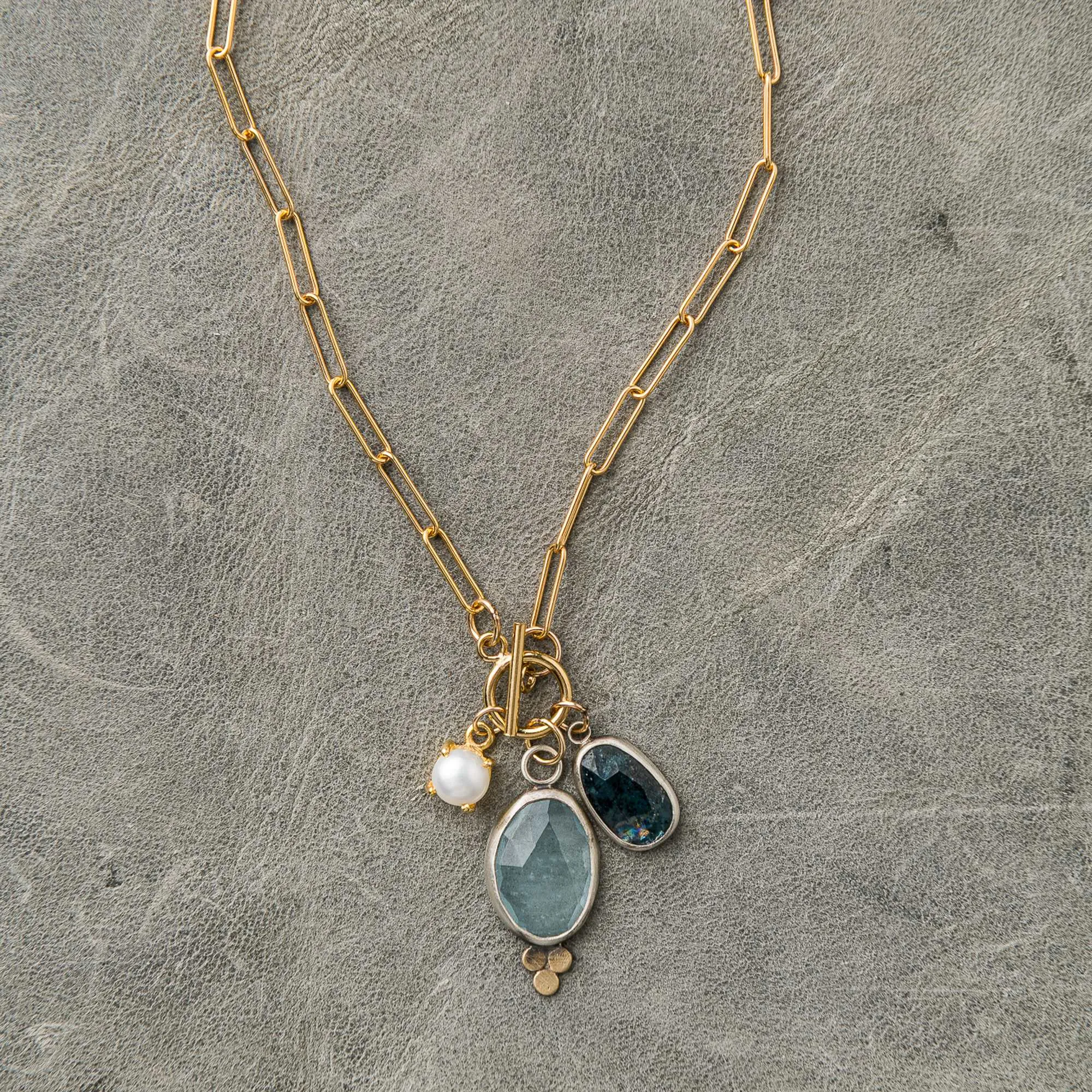 Aquamarine and Moss Kyanite Drop Necklace