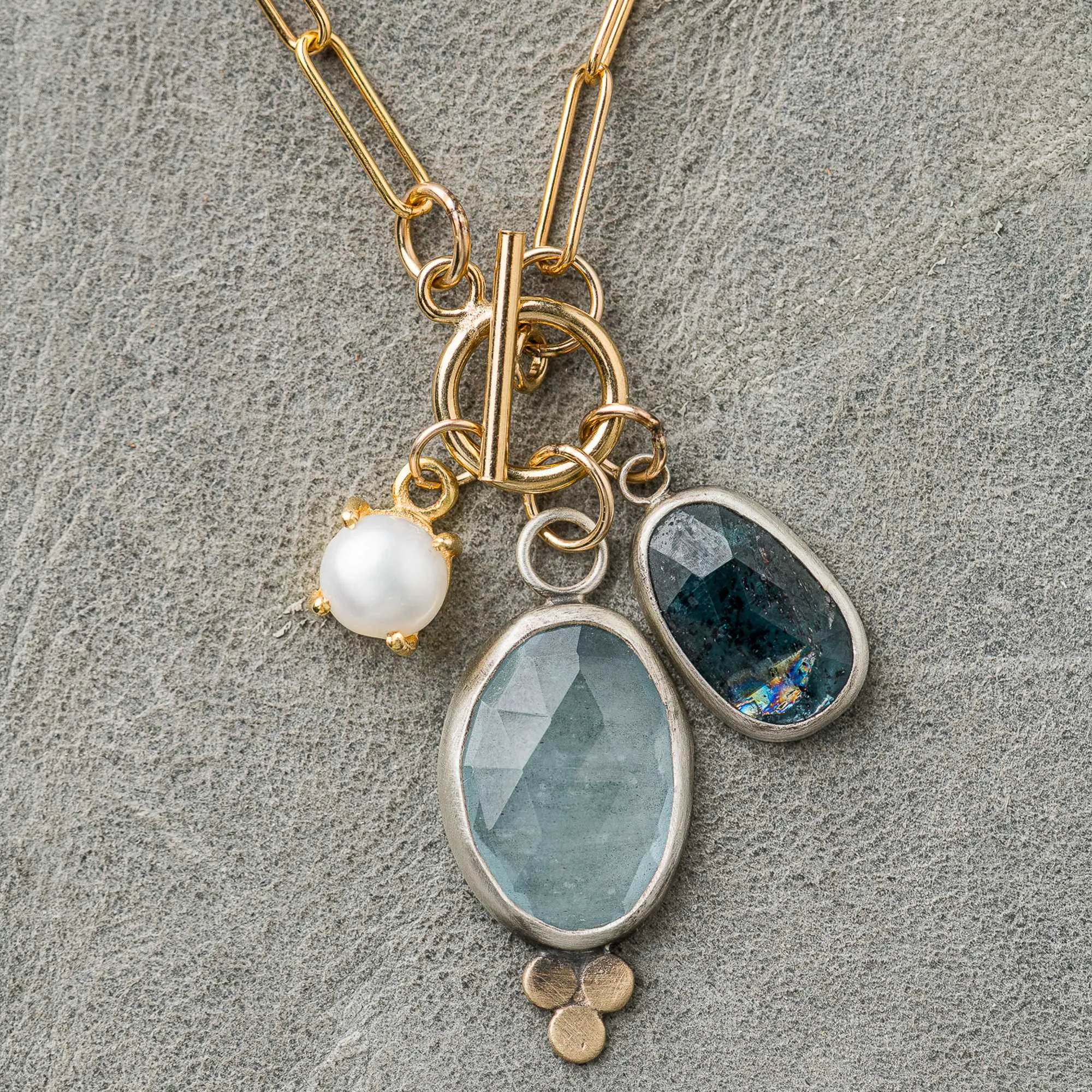 Aquamarine and Moss Kyanite Drop Necklace