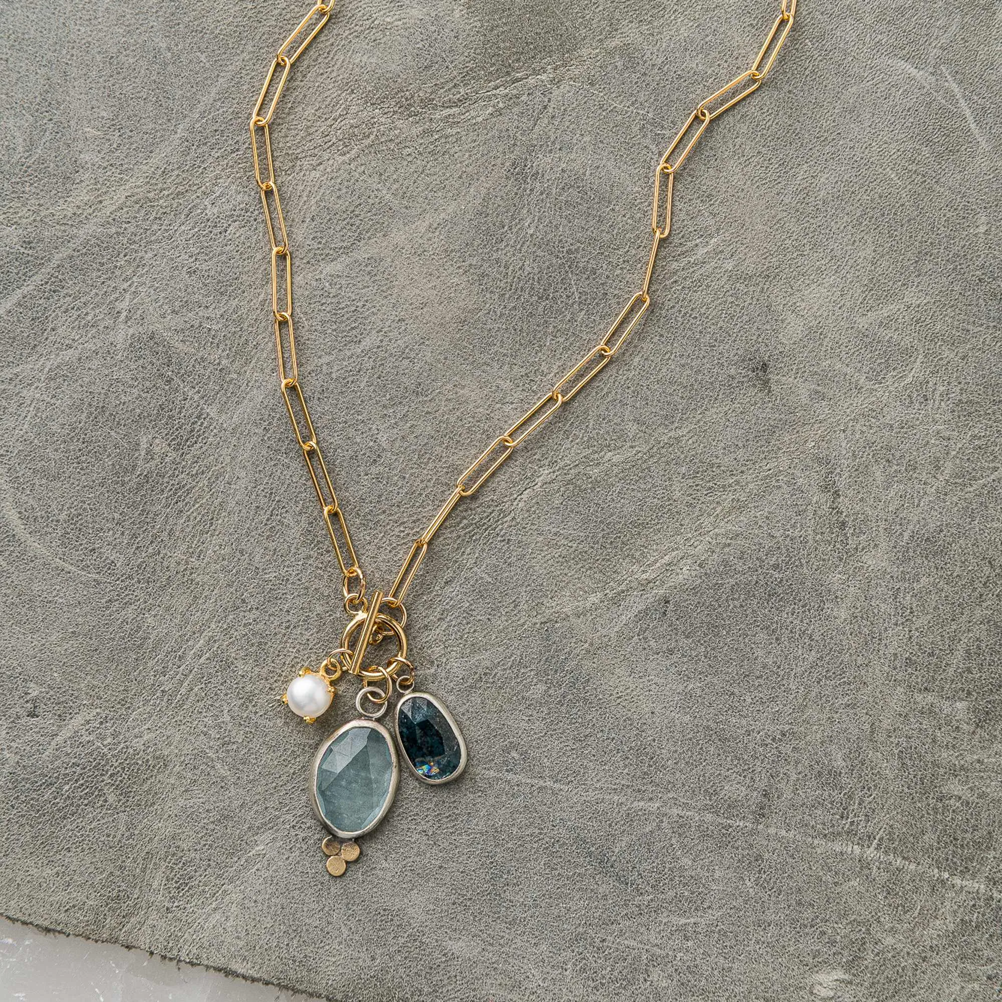 Aquamarine and Moss Kyanite Drop Necklace