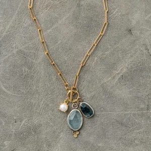 Aquamarine and Moss Kyanite Drop Necklace