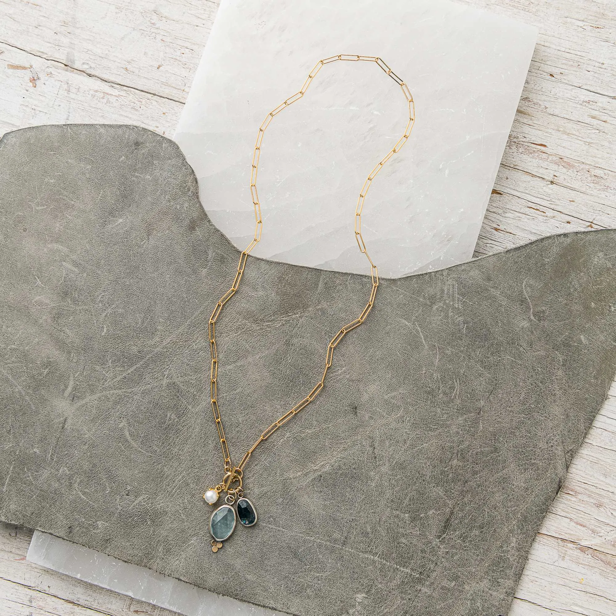 Aquamarine and Moss Kyanite Drop Necklace