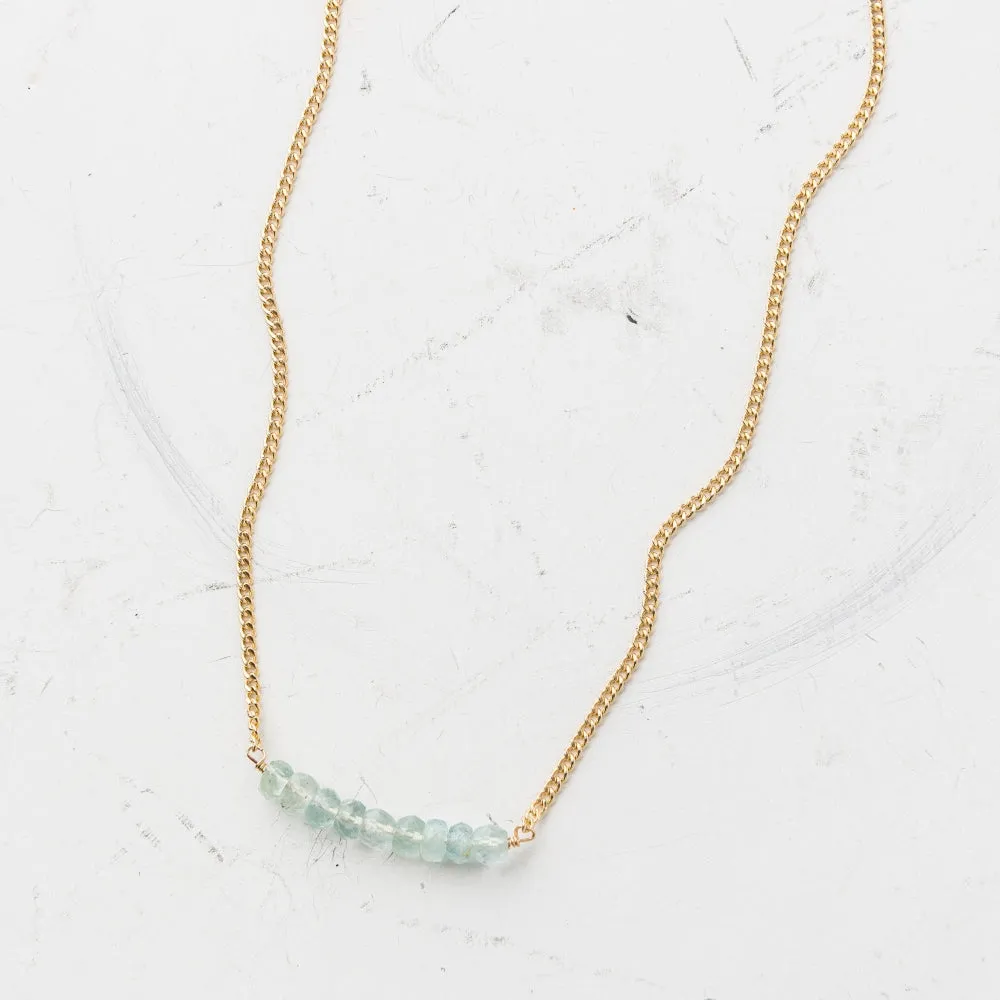 Aquamarine Arch Necklace on Gold Curb Chain