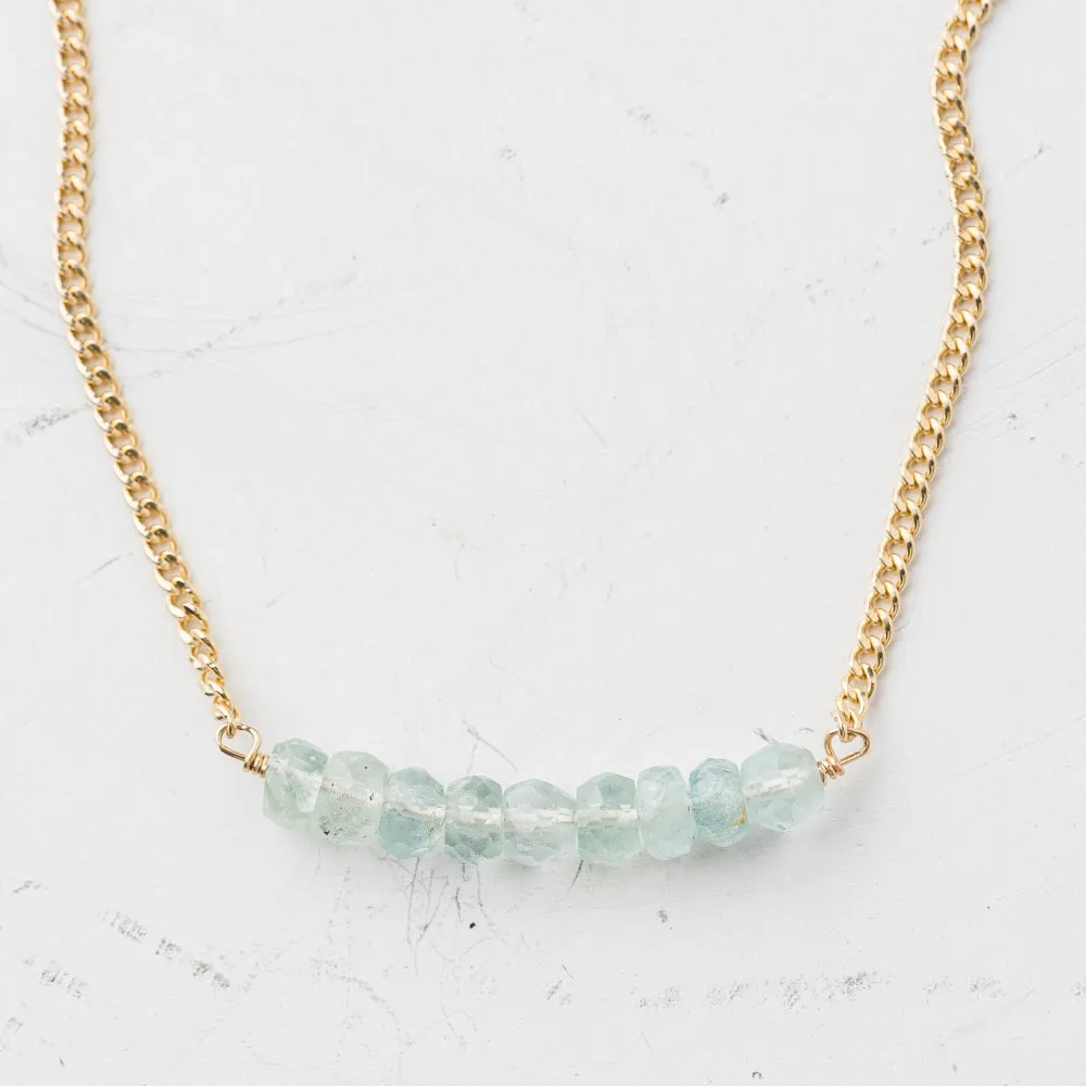 Aquamarine Arch Necklace on Gold Curb Chain