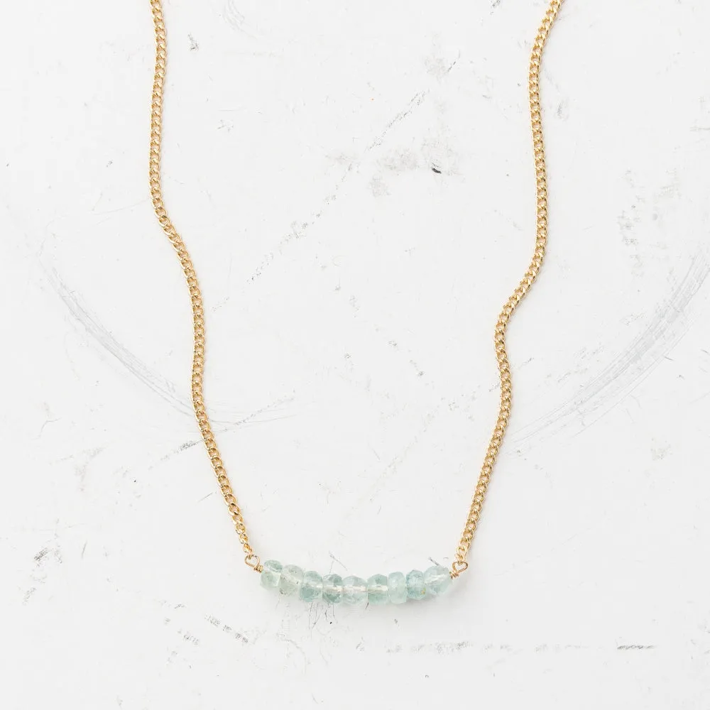 Aquamarine Arch Necklace on Gold Curb Chain