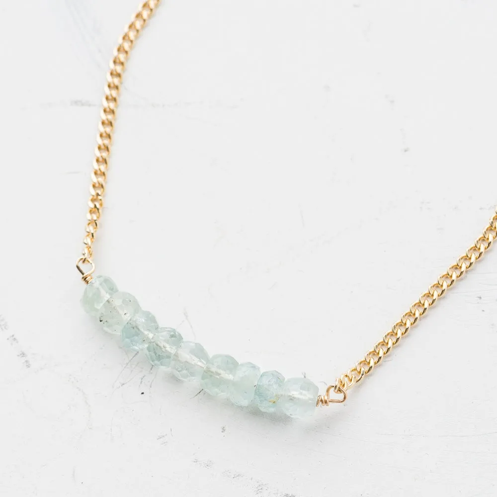 Aquamarine Arch Necklace on Gold Curb Chain