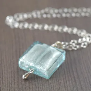 Aquamarine blue Murano glass pendant necklace, March Birthstone