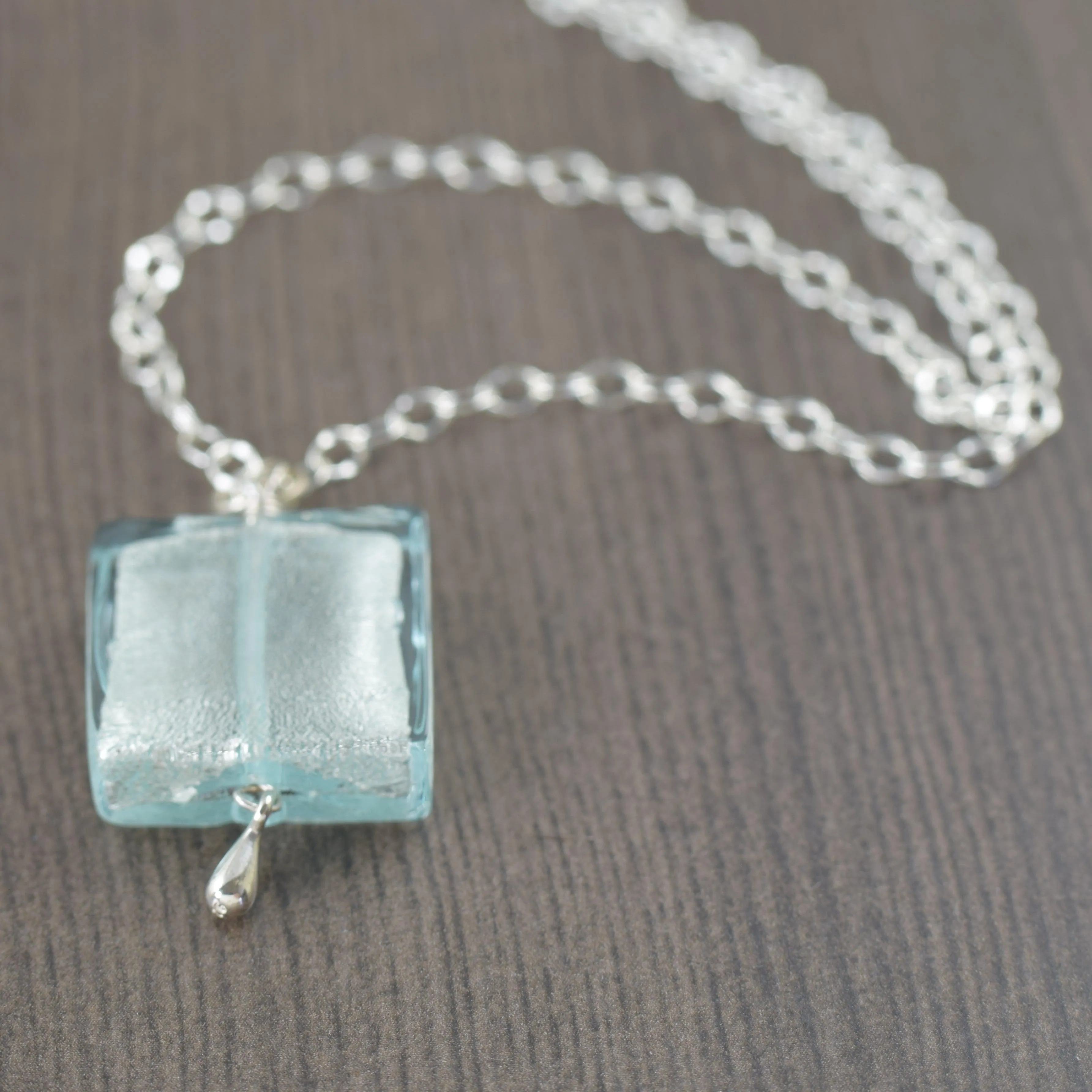 Aquamarine blue Murano glass pendant necklace, March Birthstone