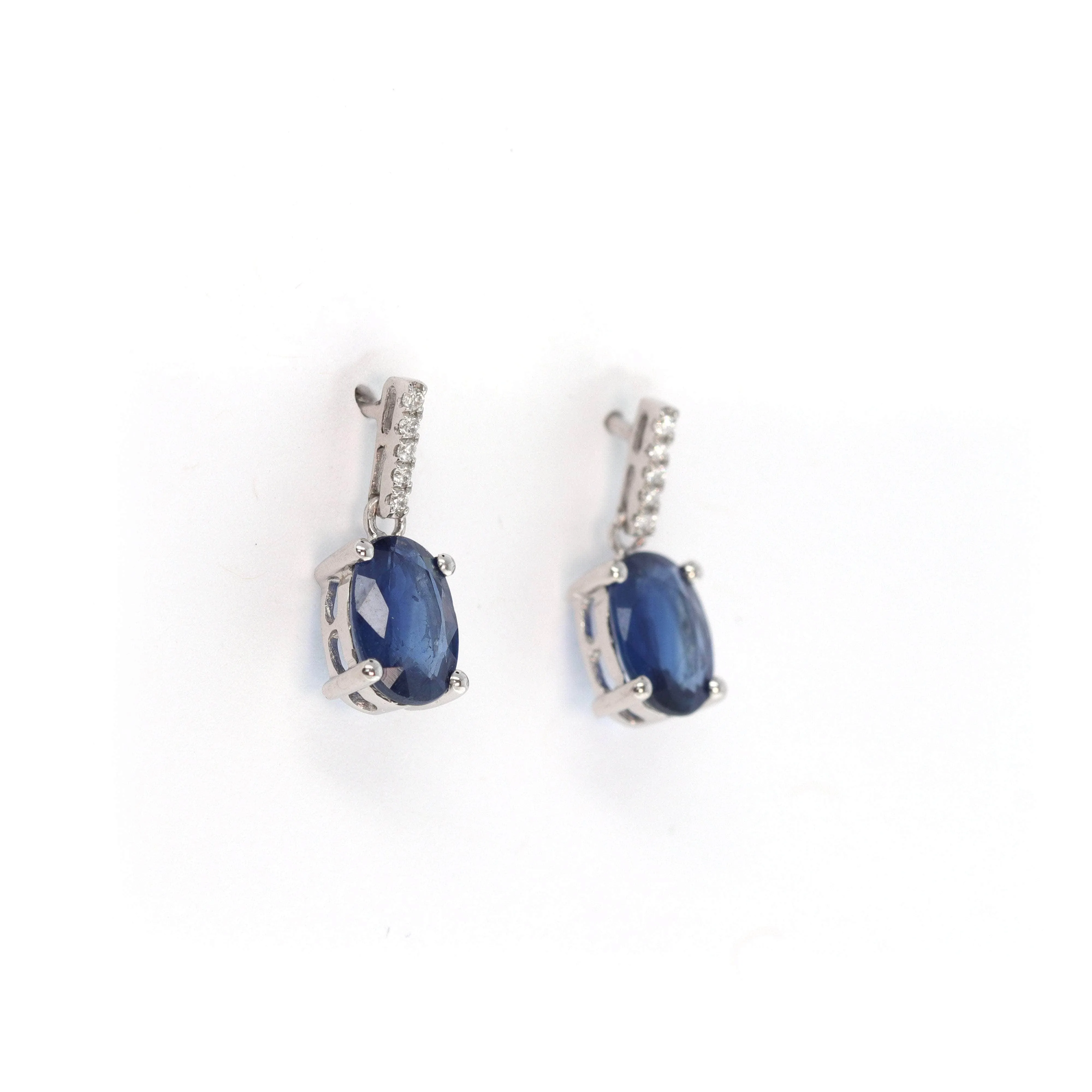 Baikalla™ 14k Classic White Gold Natural AA sapphire Oval Dangle Earrings w/Diamond Halo