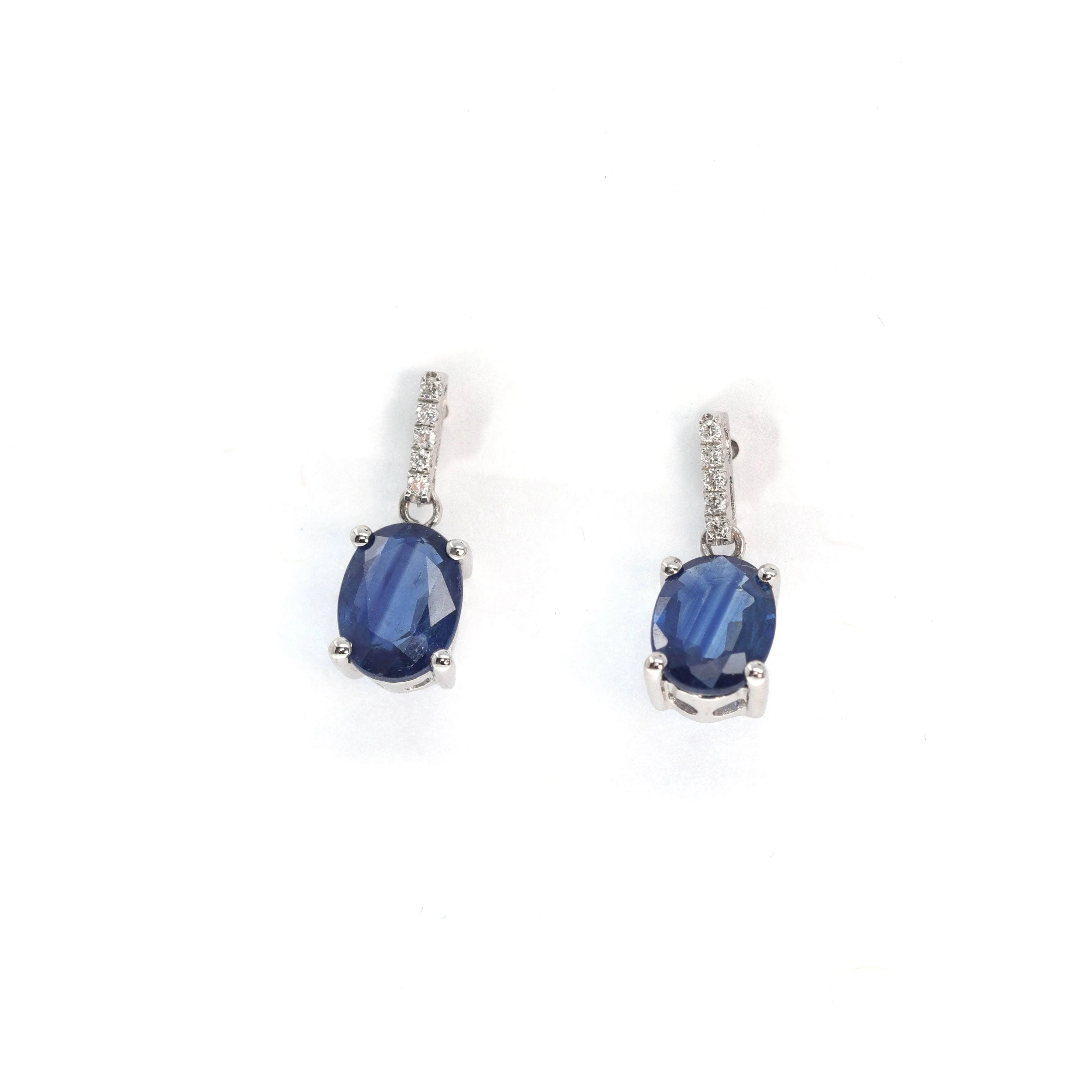 Baikalla™ 14k Classic White Gold Natural AA sapphire Oval Dangle Earrings w/Diamond Halo