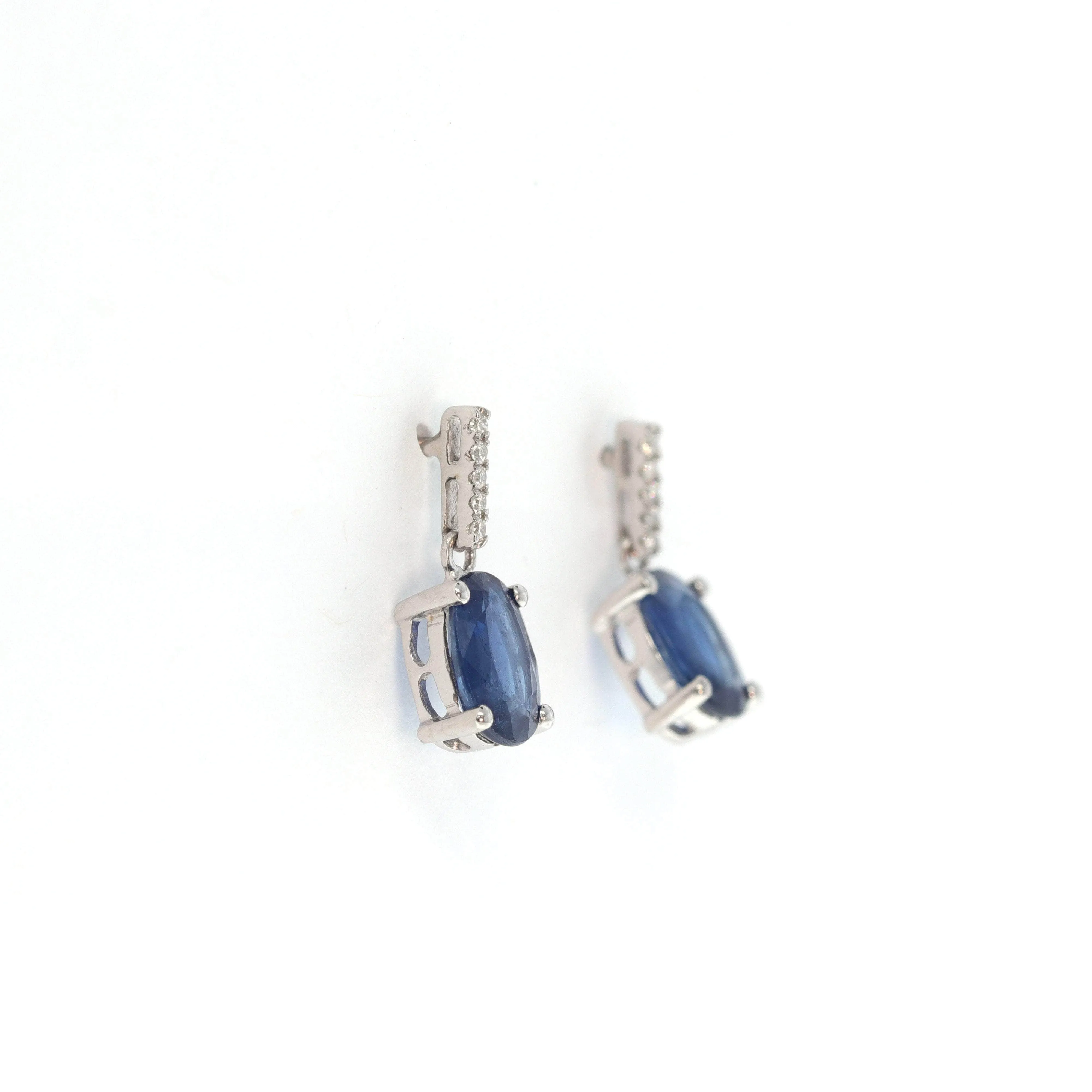 Baikalla™ 14k Classic White Gold Natural AA sapphire Oval Dangle Earrings w/Diamond Halo
