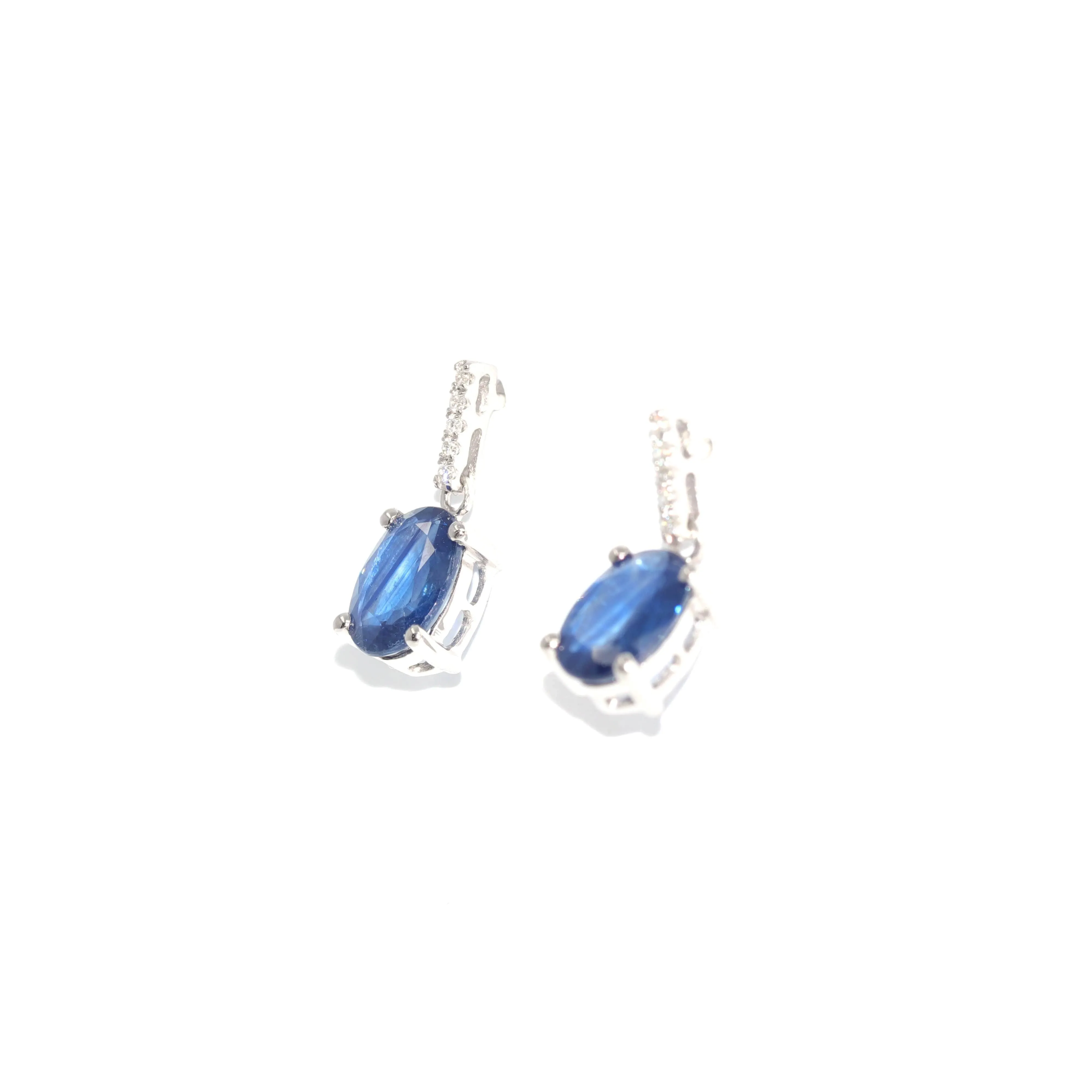 Baikalla™ 14k Classic White Gold Natural AA sapphire Oval Dangle Earrings w/Diamond Halo