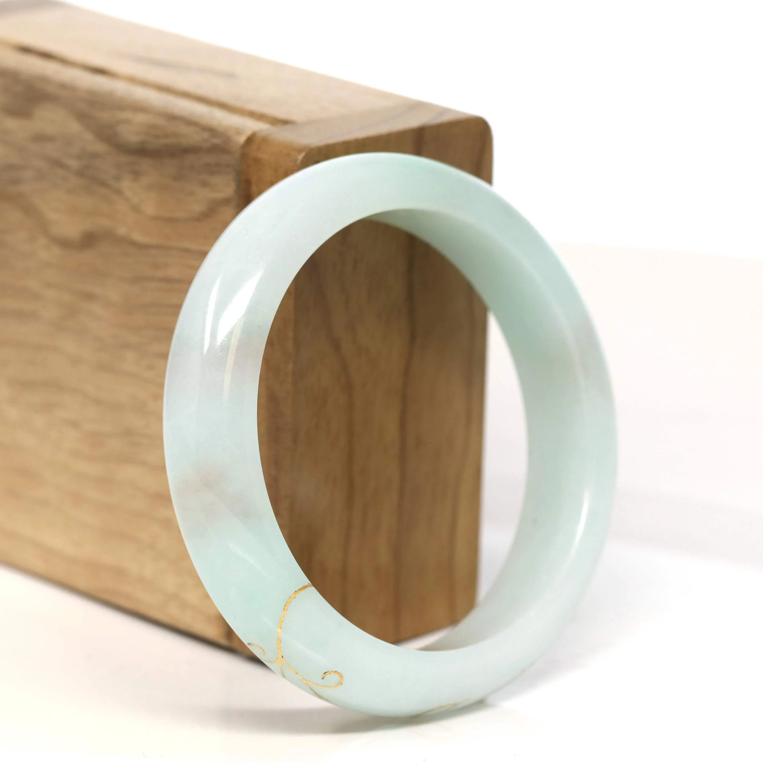 Baikalla "Half Round" 18k Inlay Lavender & Green Jadeite Jade Bangle Bracelet (53.6 mm) #T454